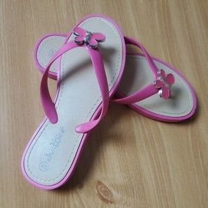 Girls Size 4/5 Chatties Pink Butterfly Flip Flops
